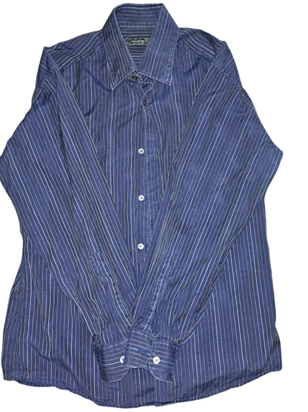 Ermenegildo Zegna Mens Large Button Down Dress Shirt Italy L Blue PIN Striped
